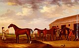 Four Racehorses Outside The Rubbing Down House, Newmarket by Francis Sartorius